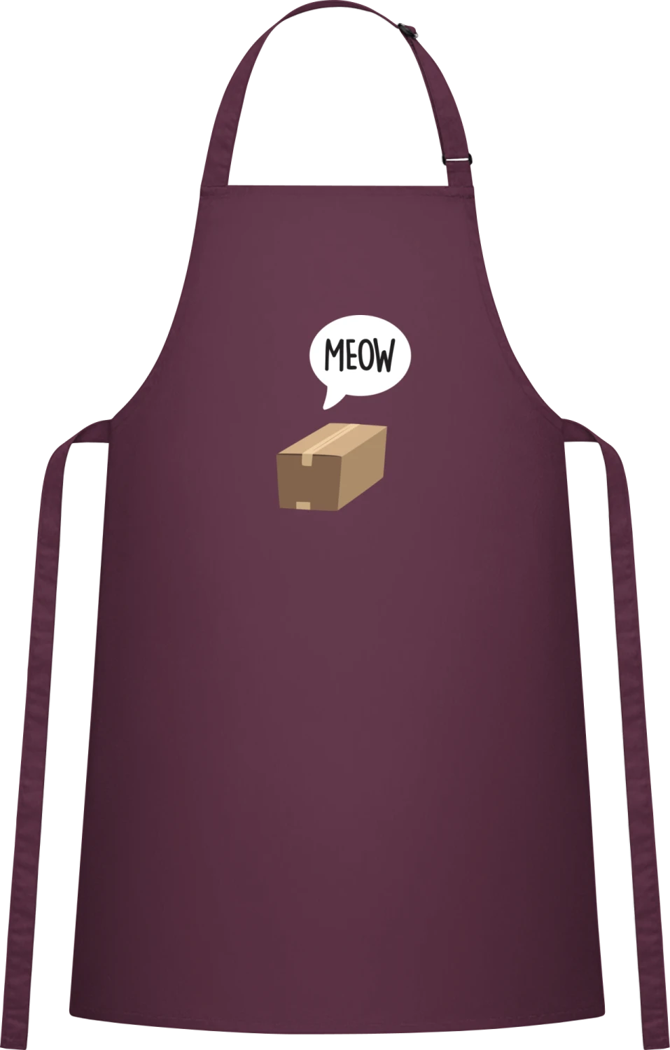 Meow In The Box Schrödinger's Cat - Aubergine Cotton Bib Apron - Front