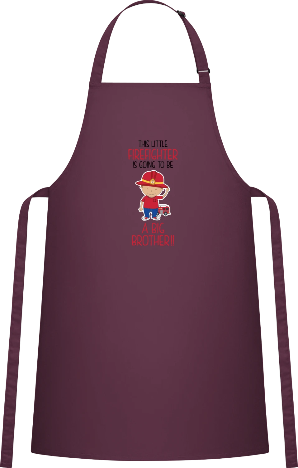 This Little Firefighter Is Going To Be A Big Brother!! - Aubergine Cotton Bib Apron - Front