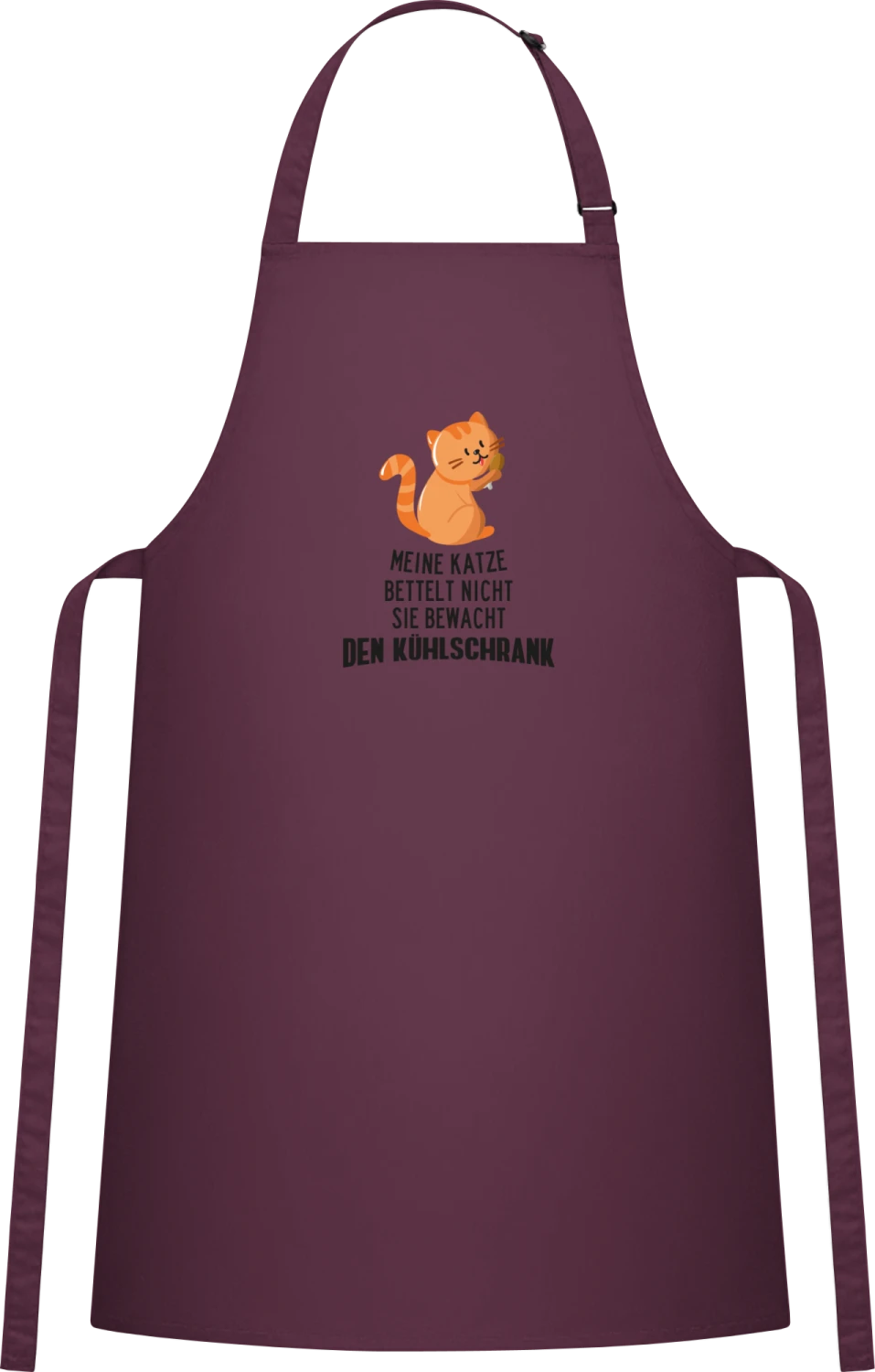 Meine Katze bettelt nicht sie bewacht den Kühlschrank - Aubergine Cotton Bib Apron - Front