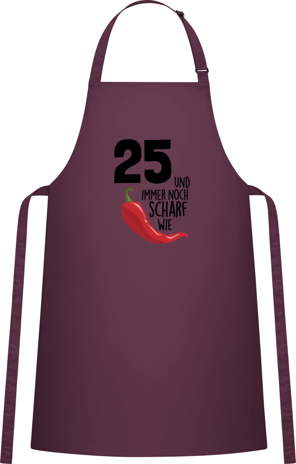 25 Jahre und immer noch scharf wie Chili - Aubergine Cotton Bib Apron - Front