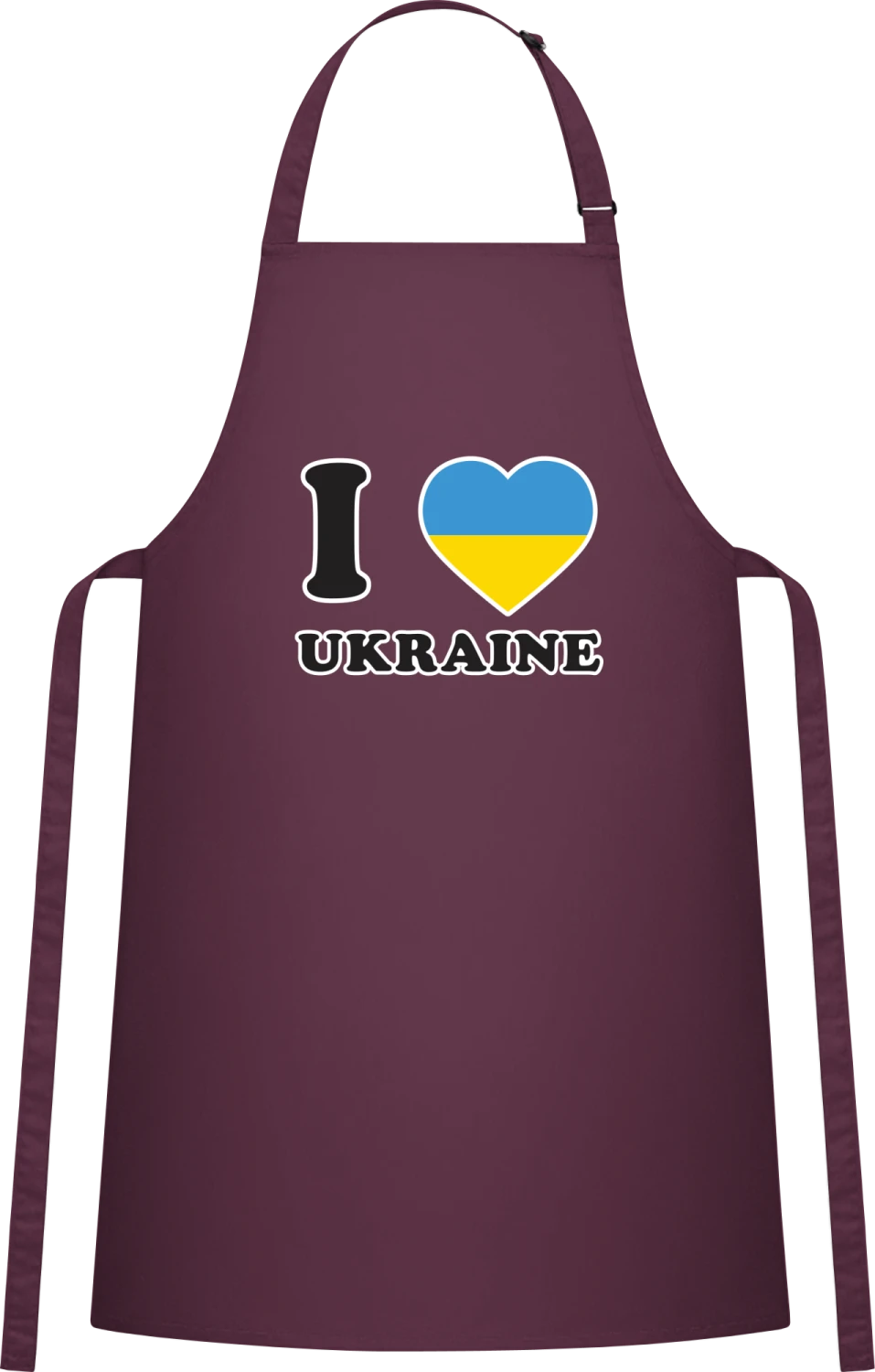 I Love Ukraine - Aubergine Cotton Bib Apron - Front