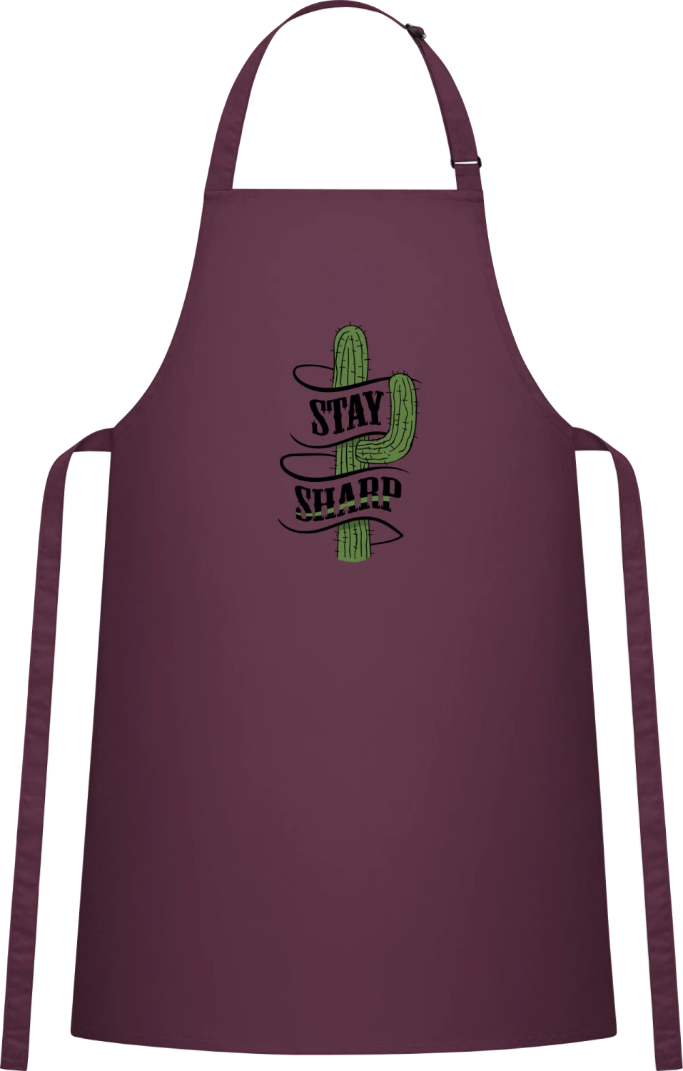 Stay Sharp - Aubergine Cotton Bib Apron - Front