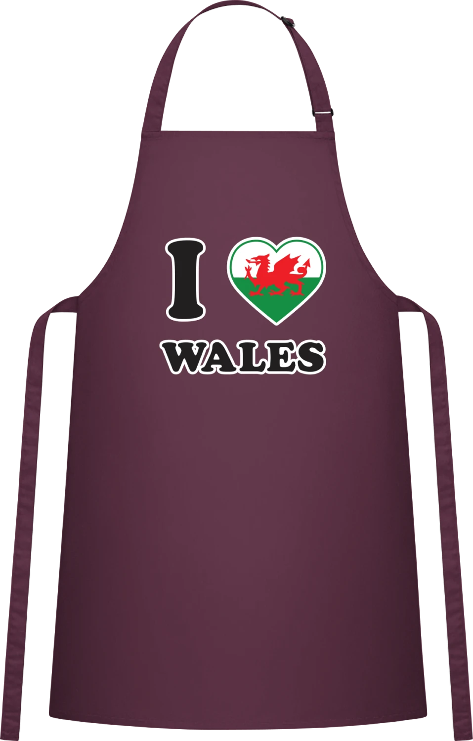 I Love Wales - Aubergine Cotton Bib Apron - Front