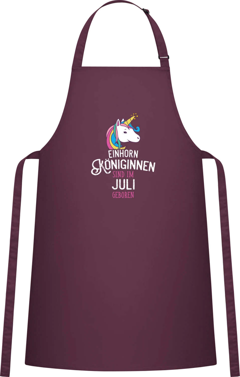 Einhorn Königinnen sind im Juli geboren - Aubergine Cotton Bib Apron - Front