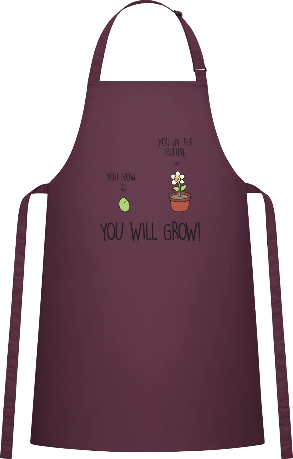 You Will Grow - Aubergine Cotton Bib Apron - Front