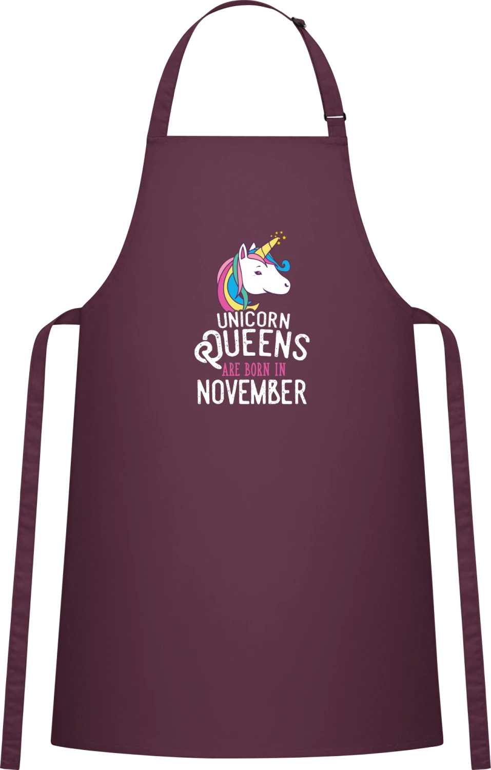 Unicorn Queens Are Born In November - Aubergine Cotton Bib Apron - Front