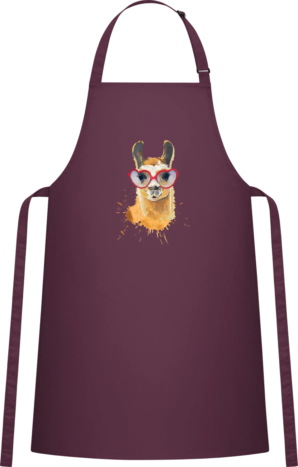 Llama With Heart Shaped Sunglasses - Aubergine Cotton Bib Apron - Front