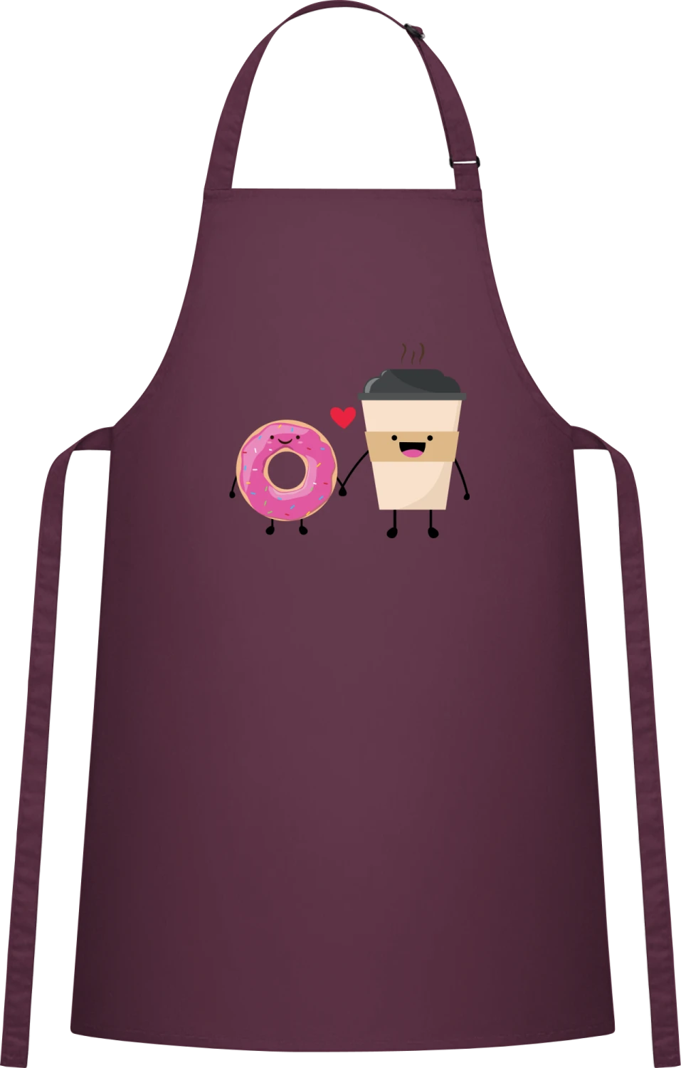 Donuts And Coffee In Love - Aubergine Cotton Bib Apron - Front