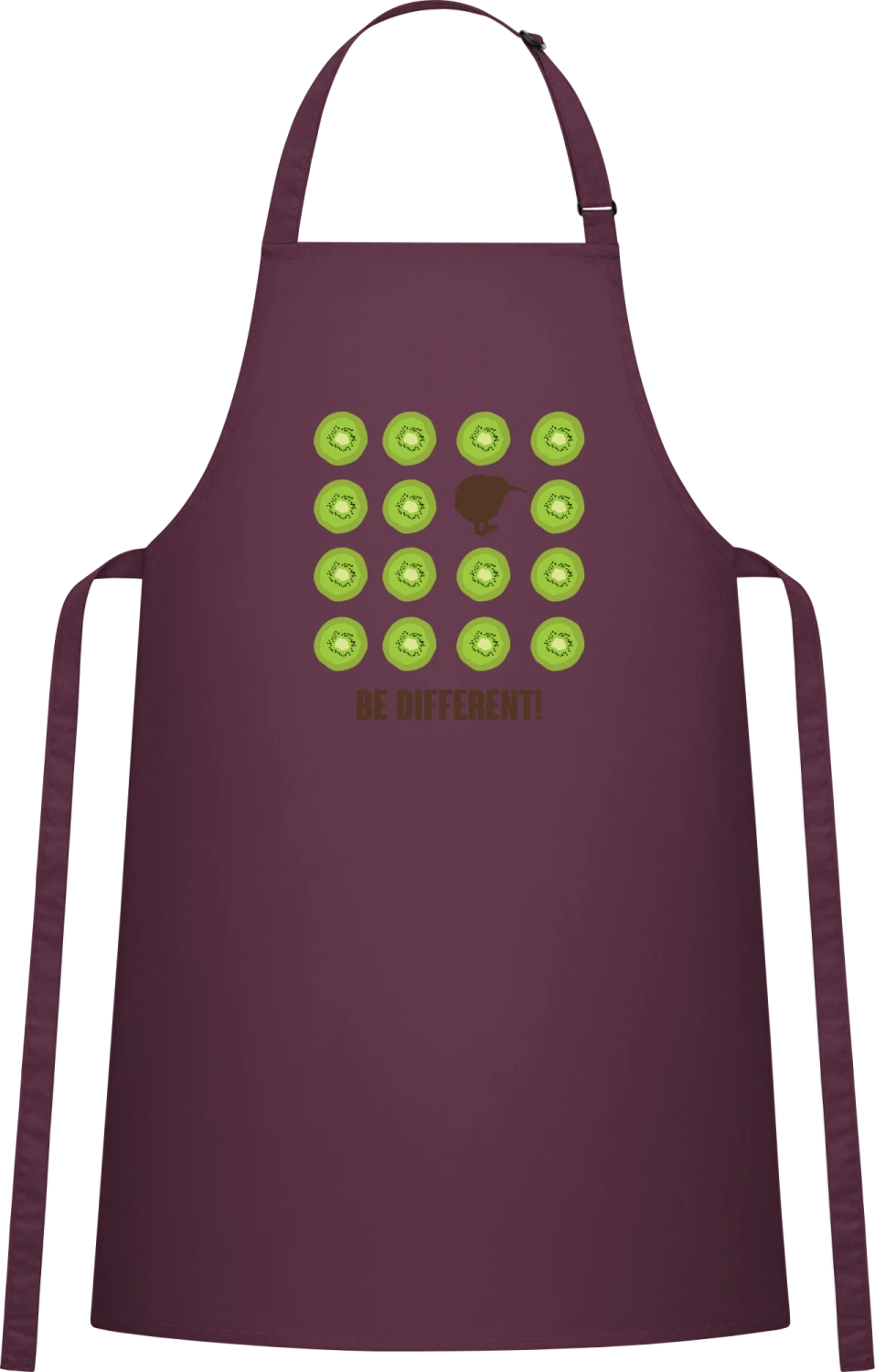 Be Different Kiwi Bird - Aubergine Cotton Bib Apron - Front