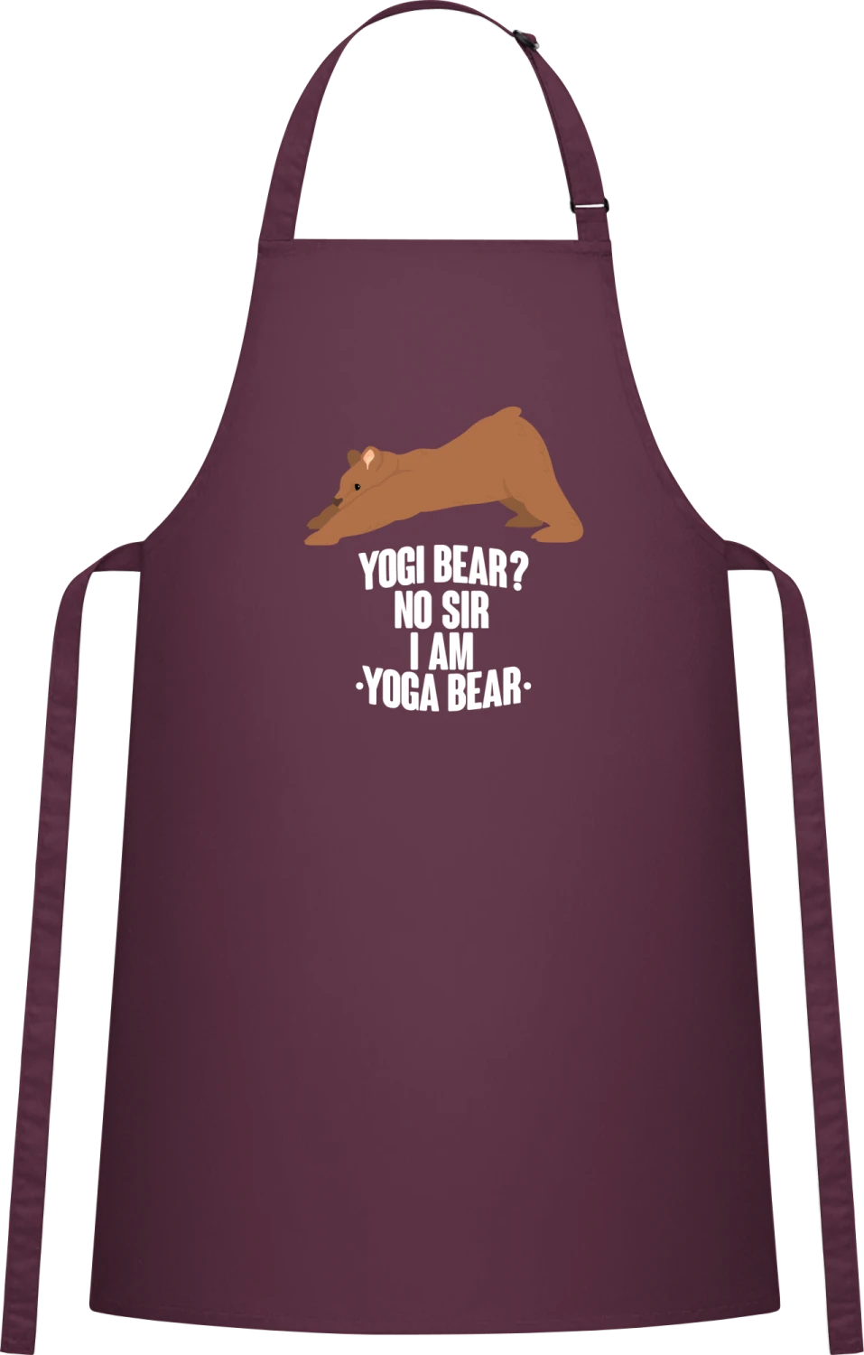 Yogi Bear No Sir I Am Yoga Bear - Aubergine Cotton Bib Apron - Front