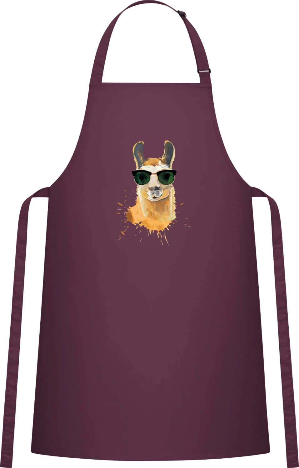 Llama With Sunglasses - Aubergine Cotton Bib Apron - Front