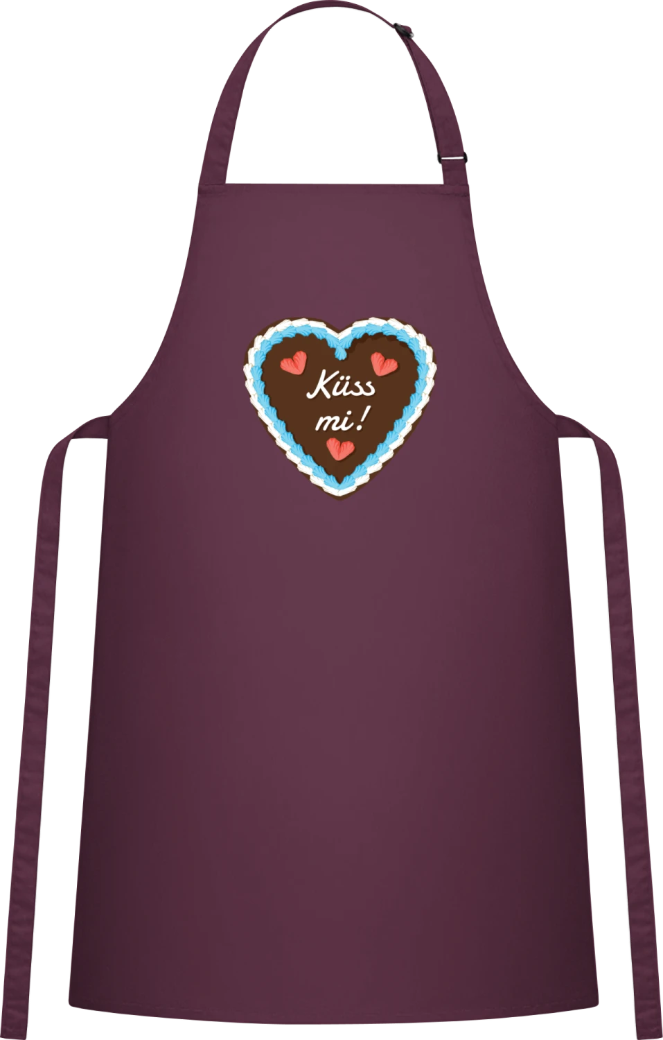 Küss mi Lebkuchenherz - Aubergine Cotton Bib Apron - Front