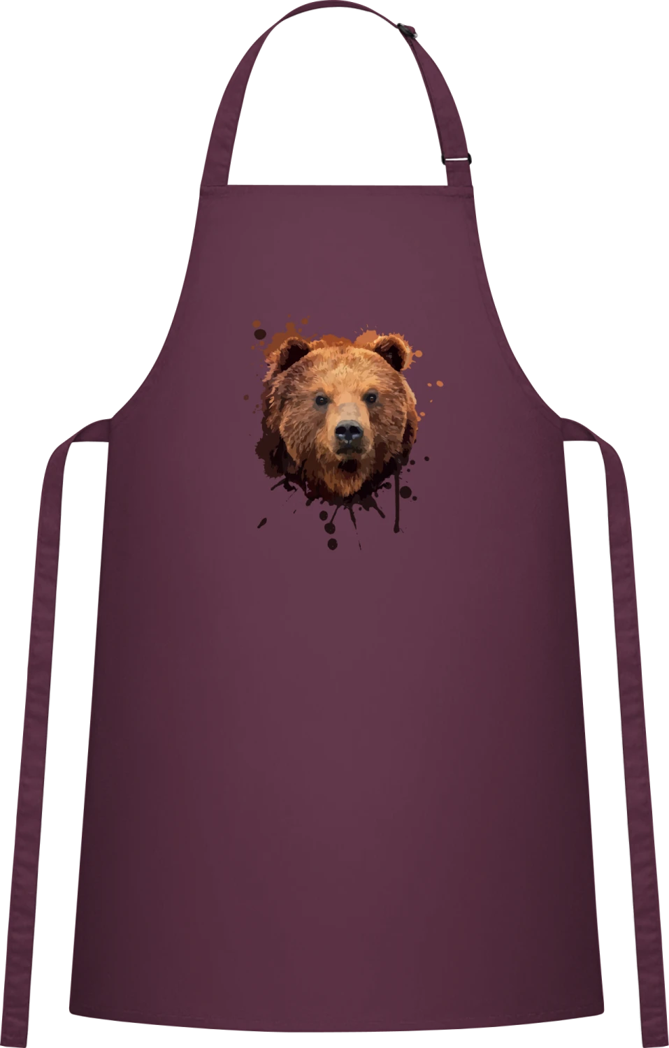 Brown Bear Face Watercolor - Aubergine Cotton Bib Apron - Front