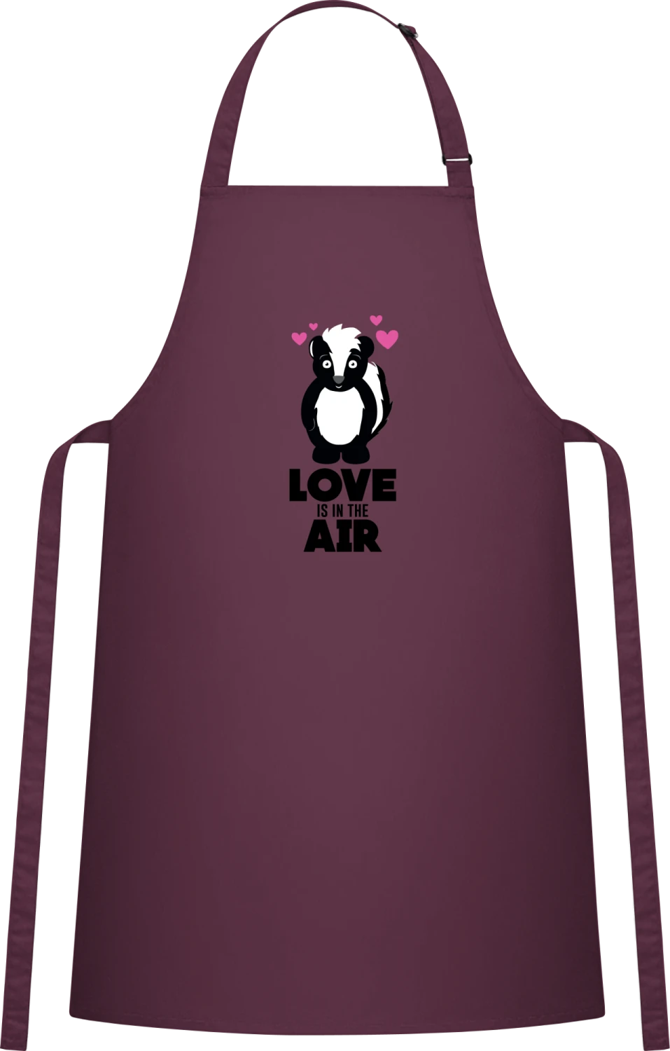 Love Is In The Air Skunk With Hearts - Aubergine Cotton Bib Apron - Front