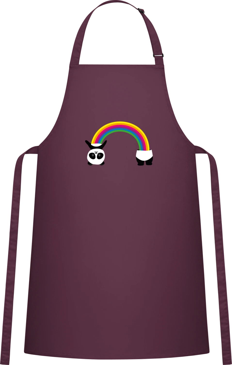 Panda Rainbow Inside - Aubergine Cotton Bib Apron - Front