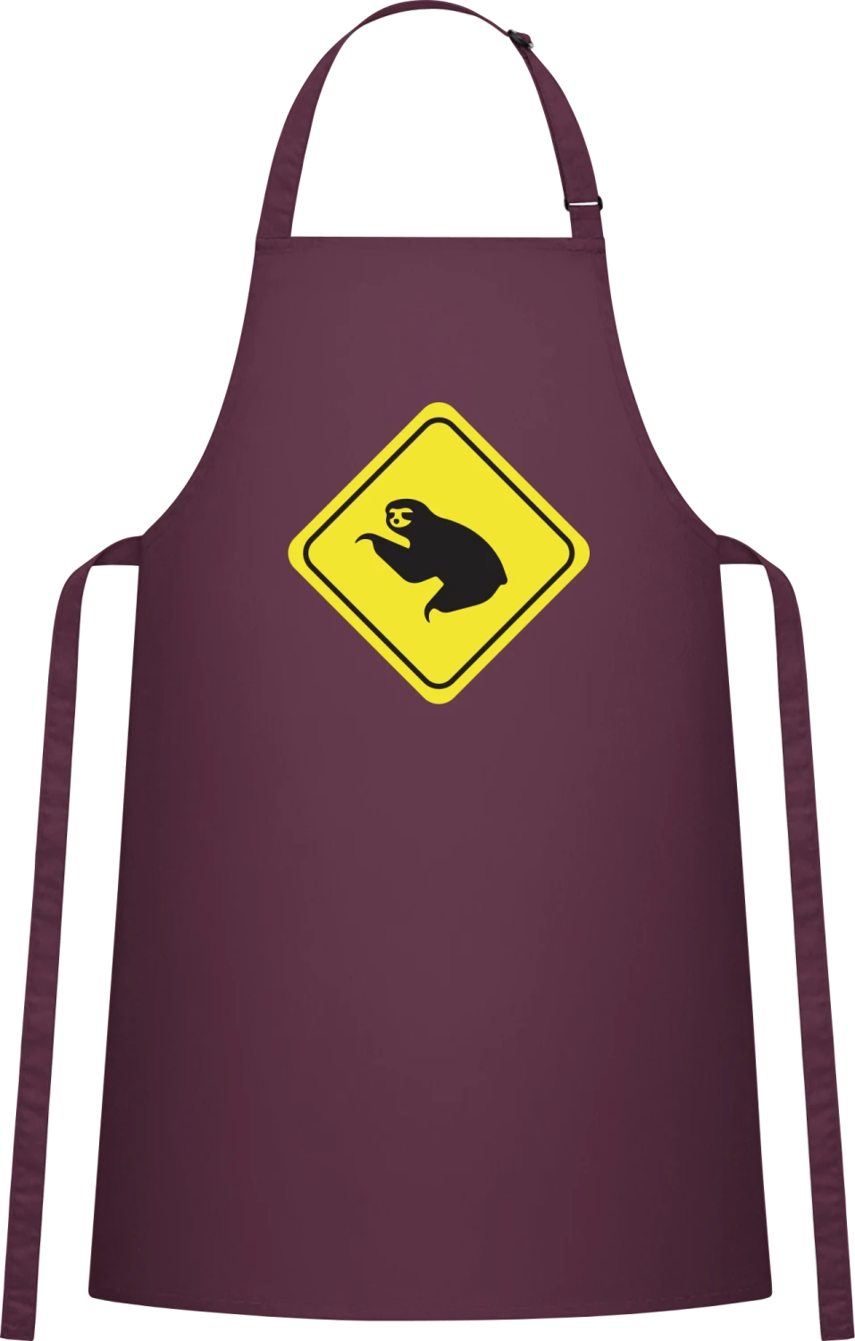 Sloth Warning - Aubergine Cotton Bib Apron - Front