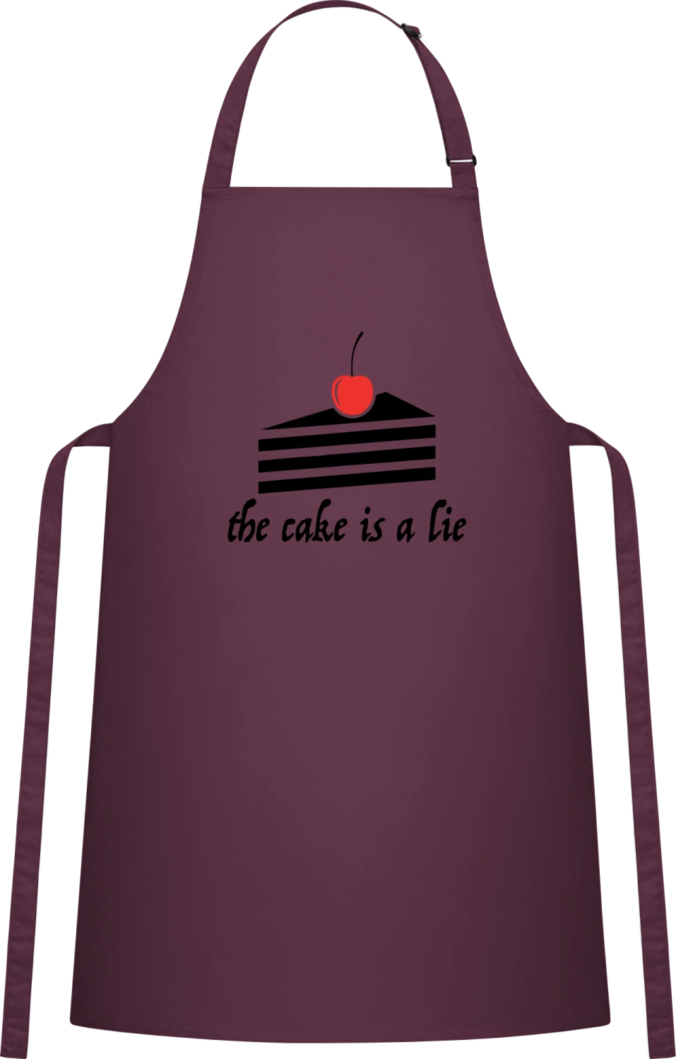 The Cherry Cake Is A Lie - Aubergine Cotton Bib Apron - Front