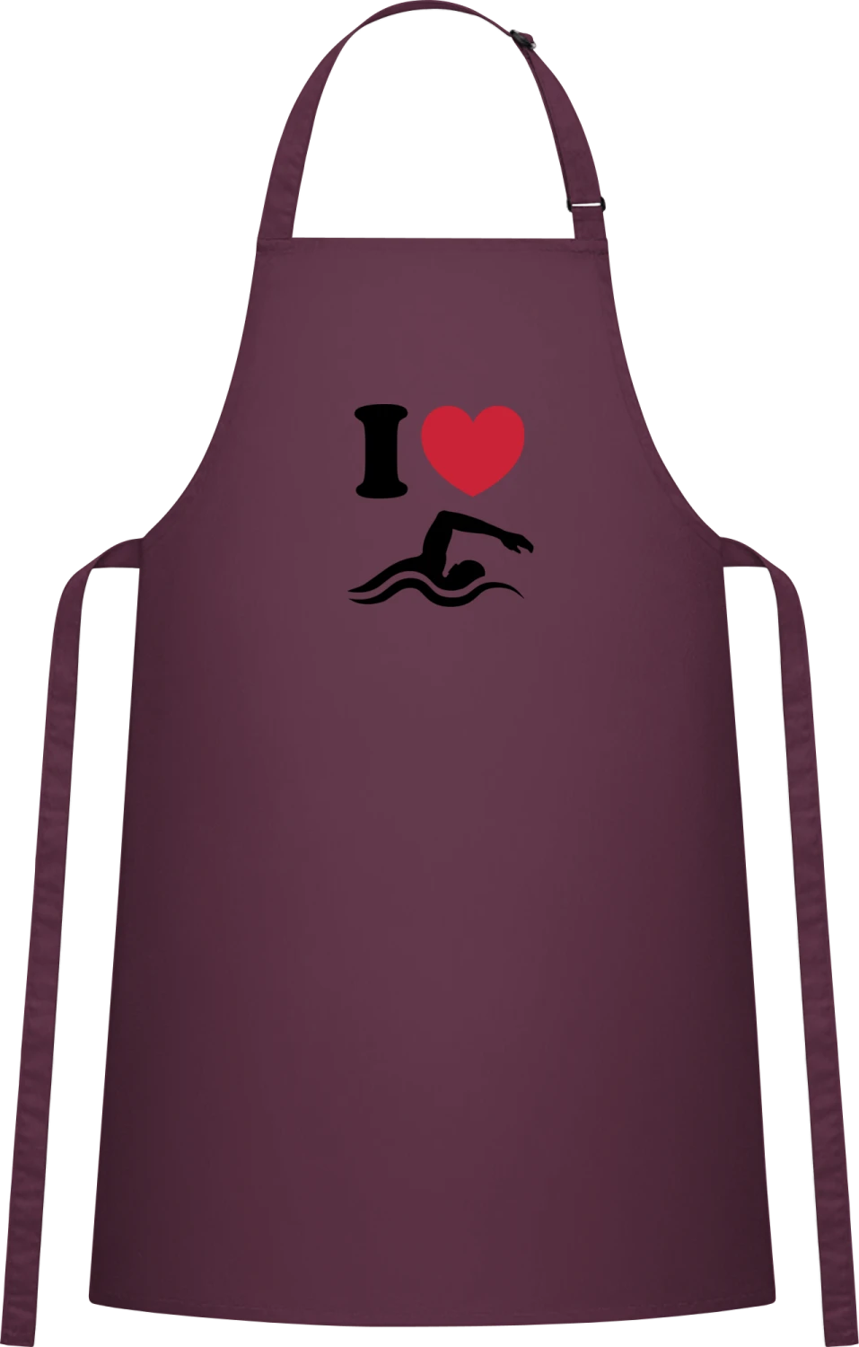 I Love Swimmers - Aubergine Cotton Bib Apron - Front