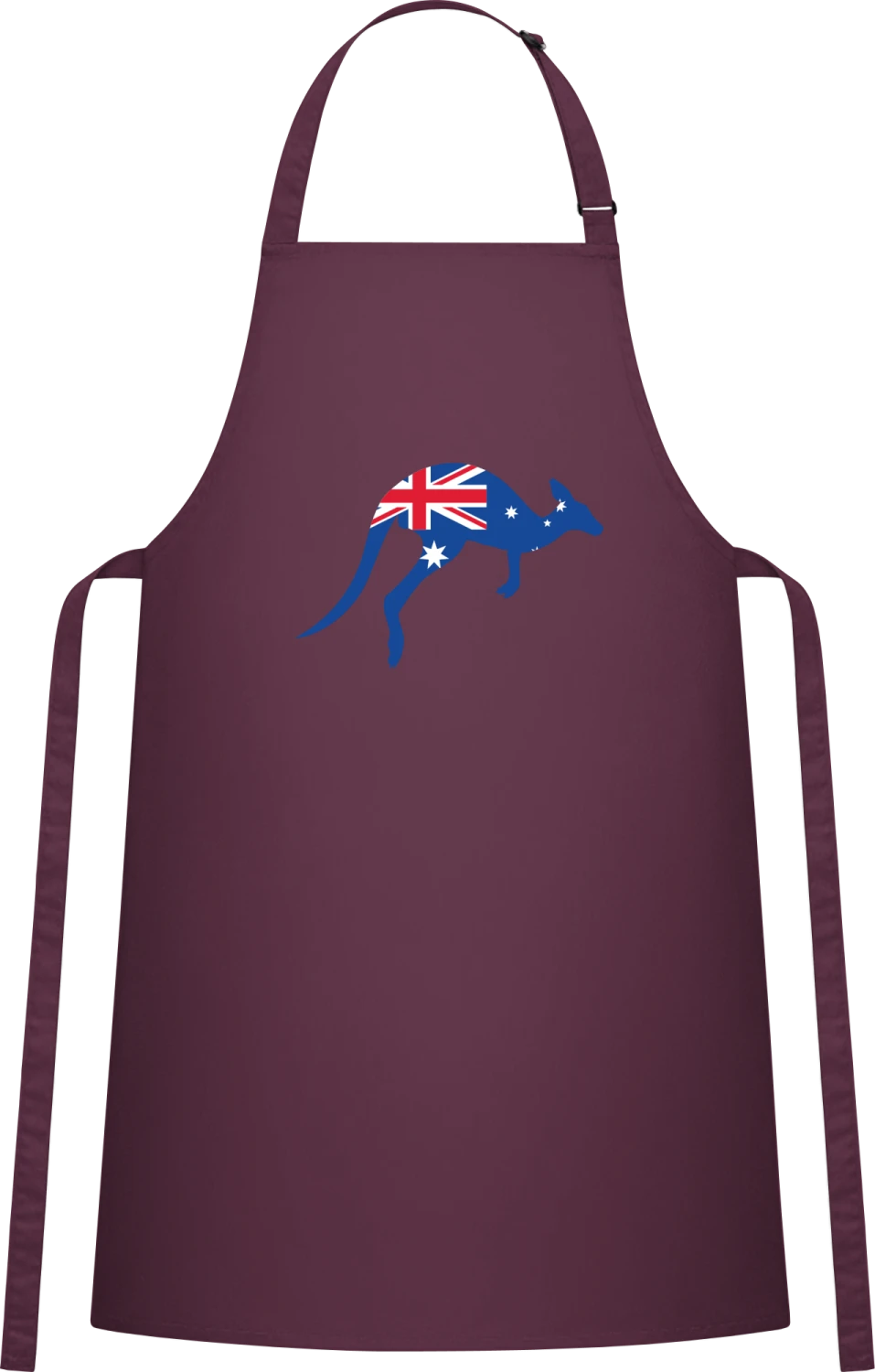 Kangaroo With Australian Flag - Aubergine Cotton Bib Apron - Front