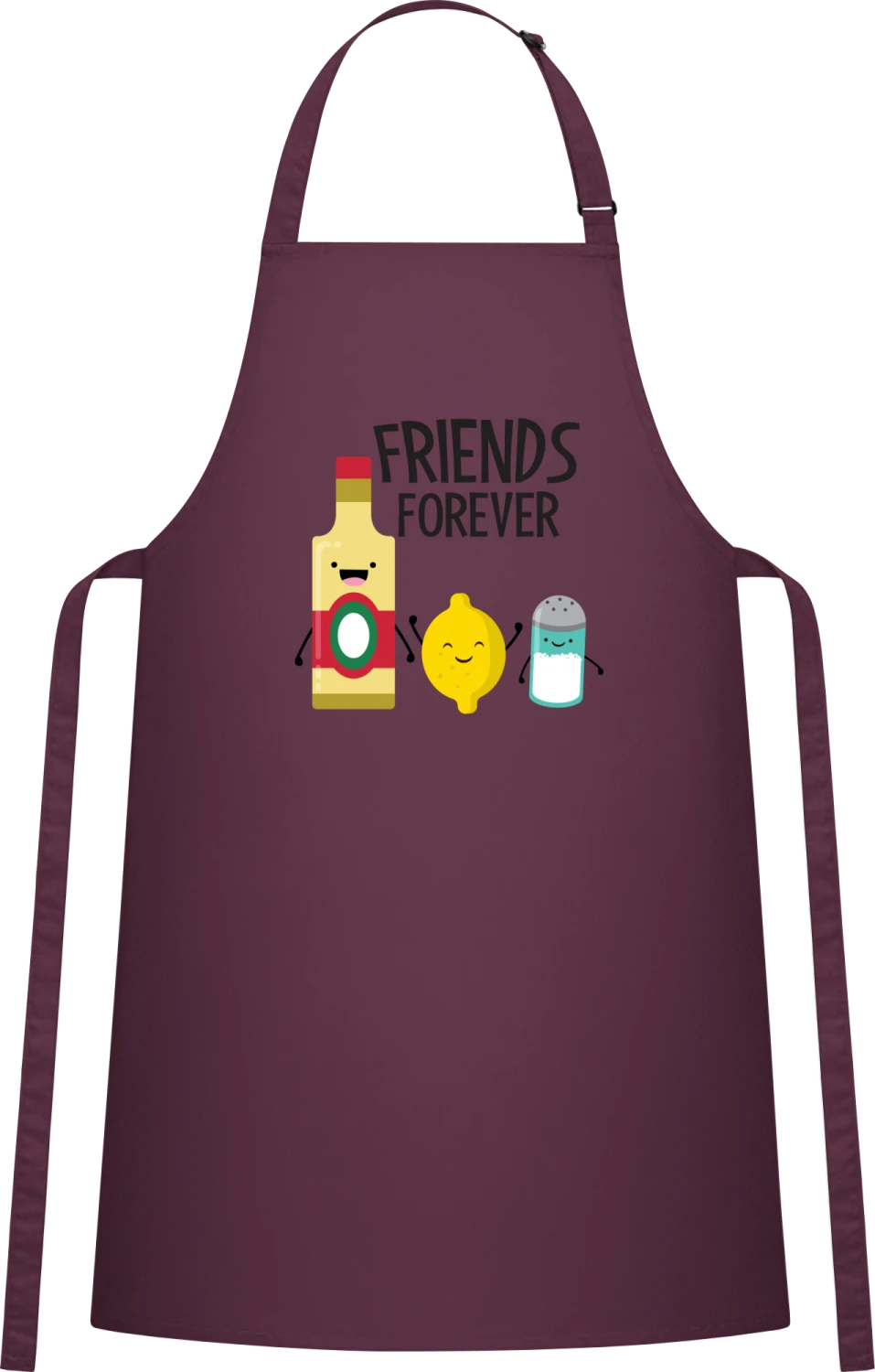 Friends For Ever - Aubergine Cotton Bib Apron - Front