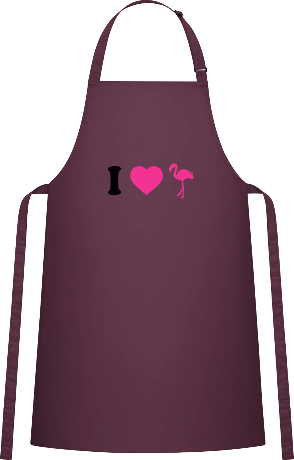 I Love Flamingos - Aubergine Cotton Bib Apron - Front