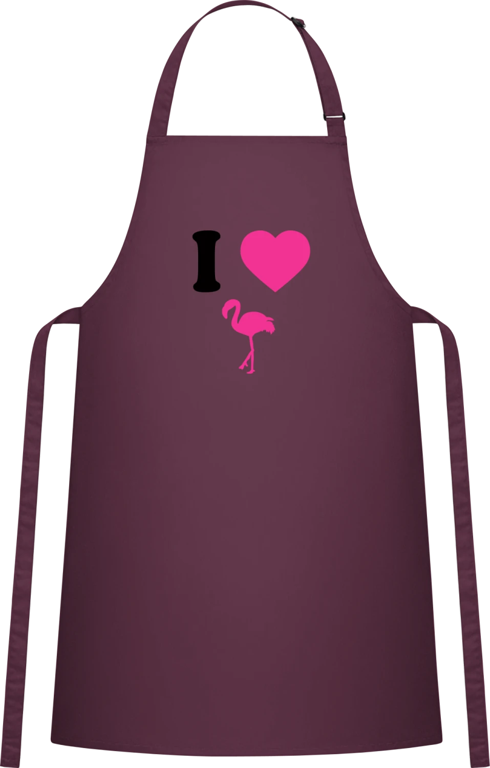 I Love Flamingos In Pink - Aubergine Cotton Bib Apron - Front