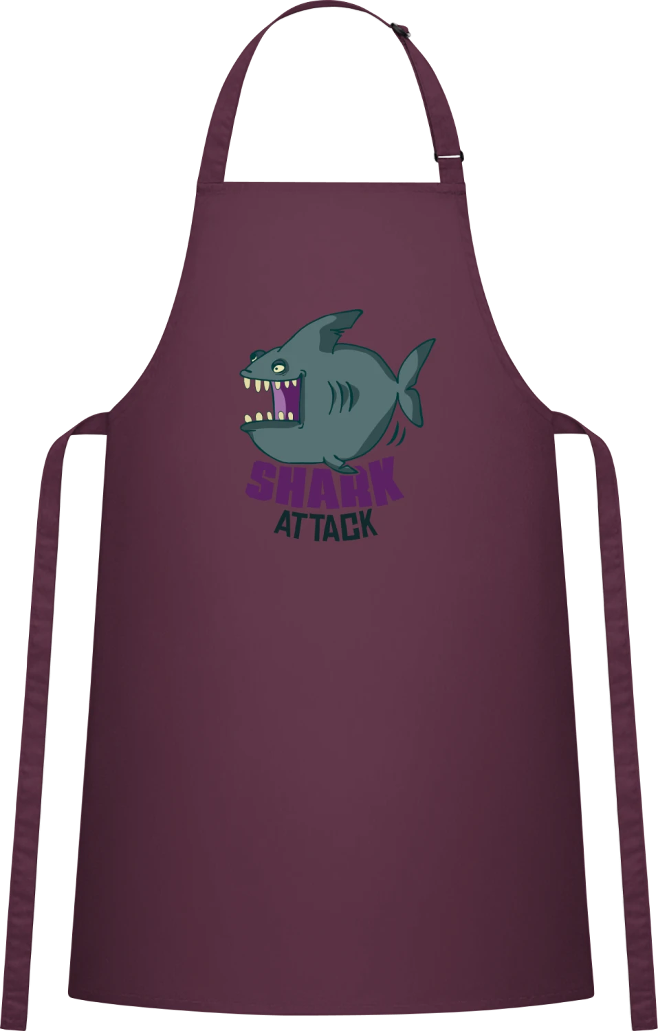 Funny Shark Attack - Aubergine Cotton Bib Apron - Front