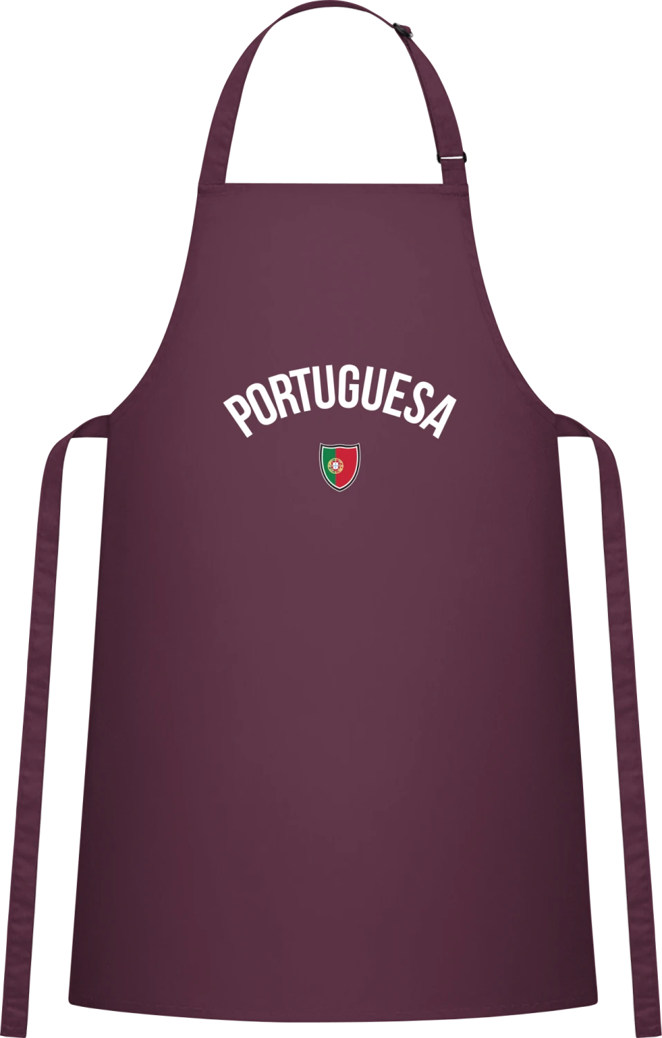 PORTUGUESA Flag Fan - Aubergine Cotton Bib Apron - Front