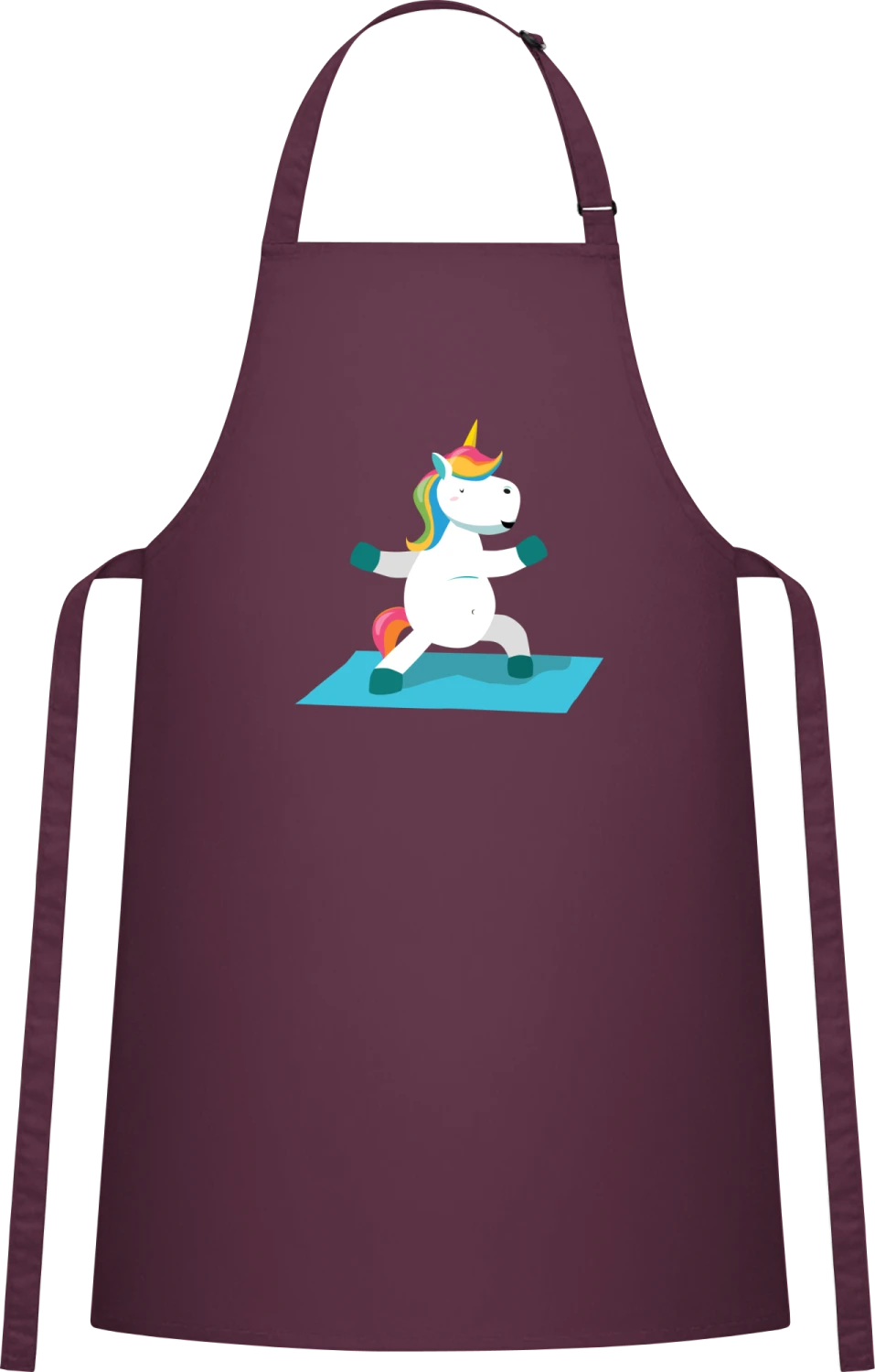 Unicorn Yoga Warrior II - Aubergine Cotton Bib Apron - Front