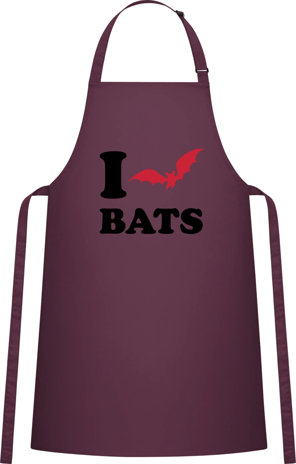 I Love Bats - Aubergine Cotton Bib Apron - Front