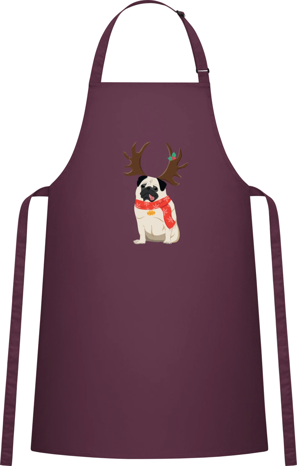 Christmas Pug - Aubergine Cotton Bib Apron - Front