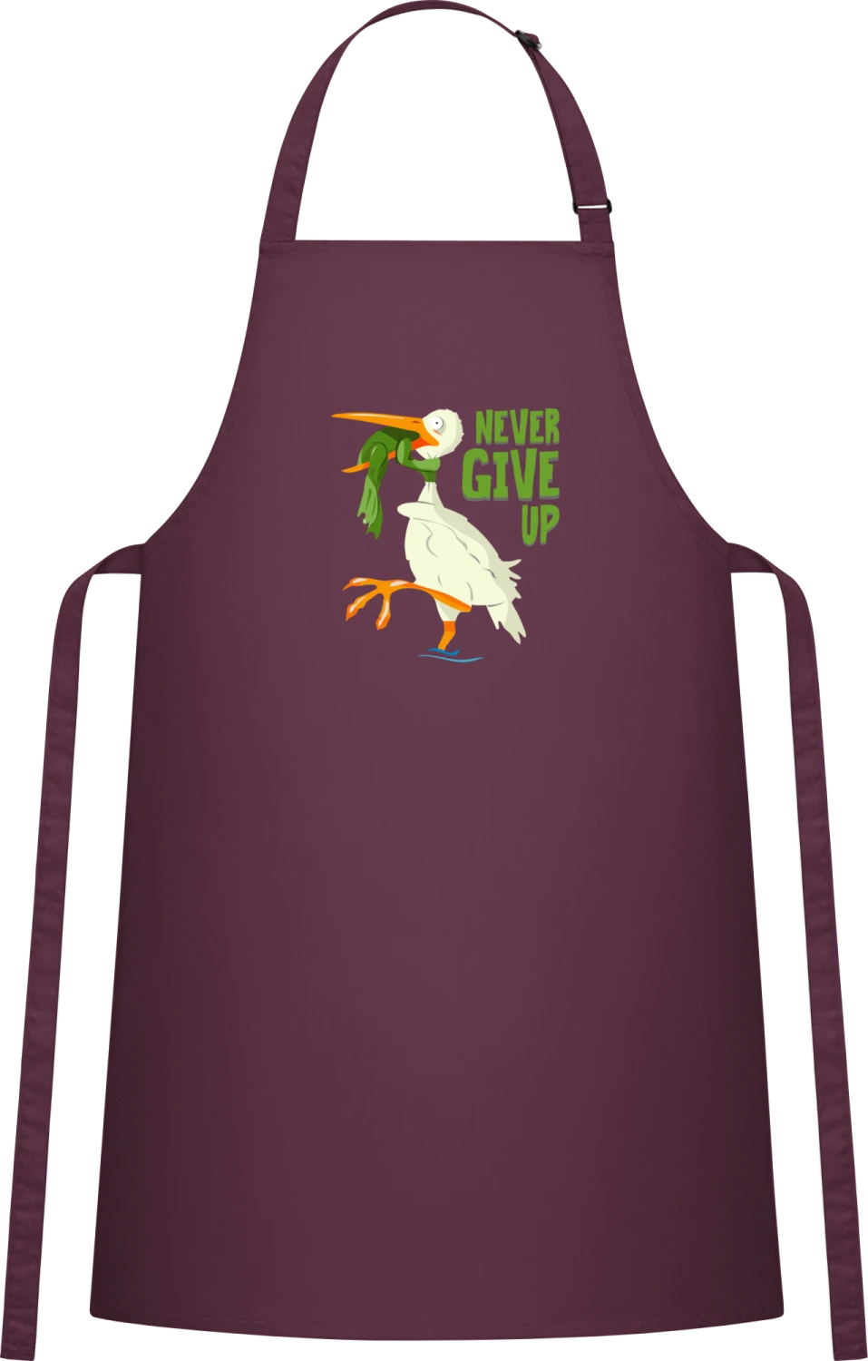 Never Give Up Frog - Aubergine Cotton Bib Apron - Front