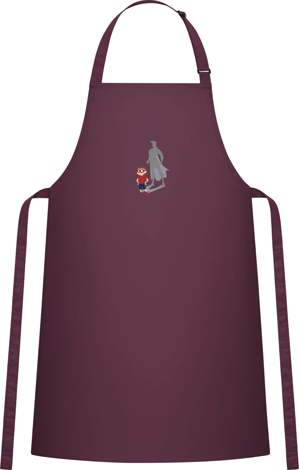 Little Boy Becoming A Super Hero - Aubergine Cotton Bib Apron - Front