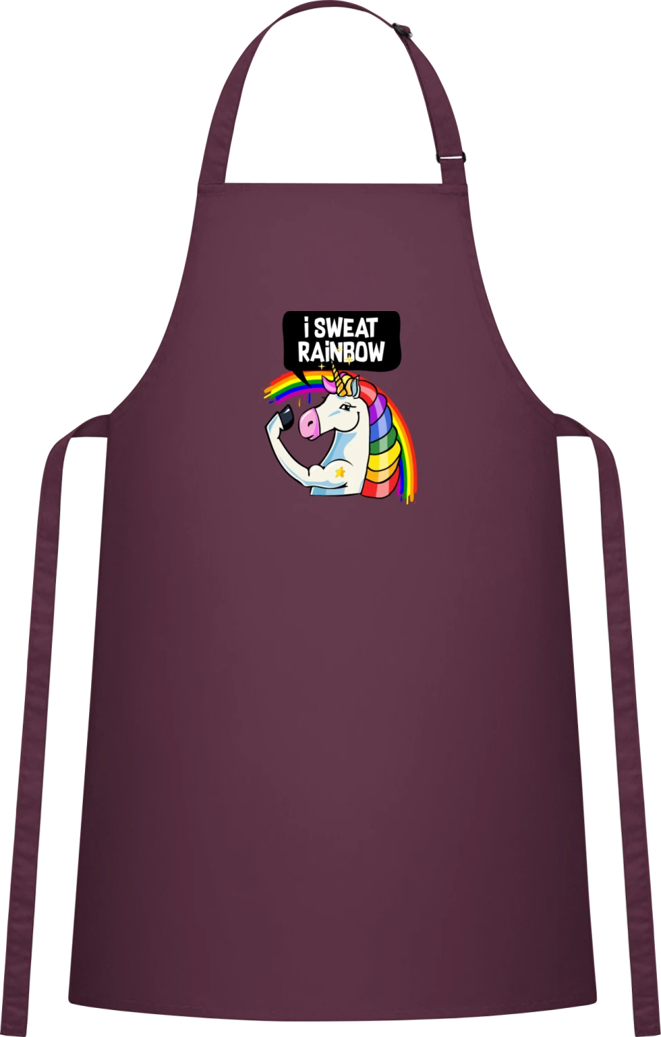 I Sweat Rainbow Unicorn - Aubergine Cotton Bib Apron - Front