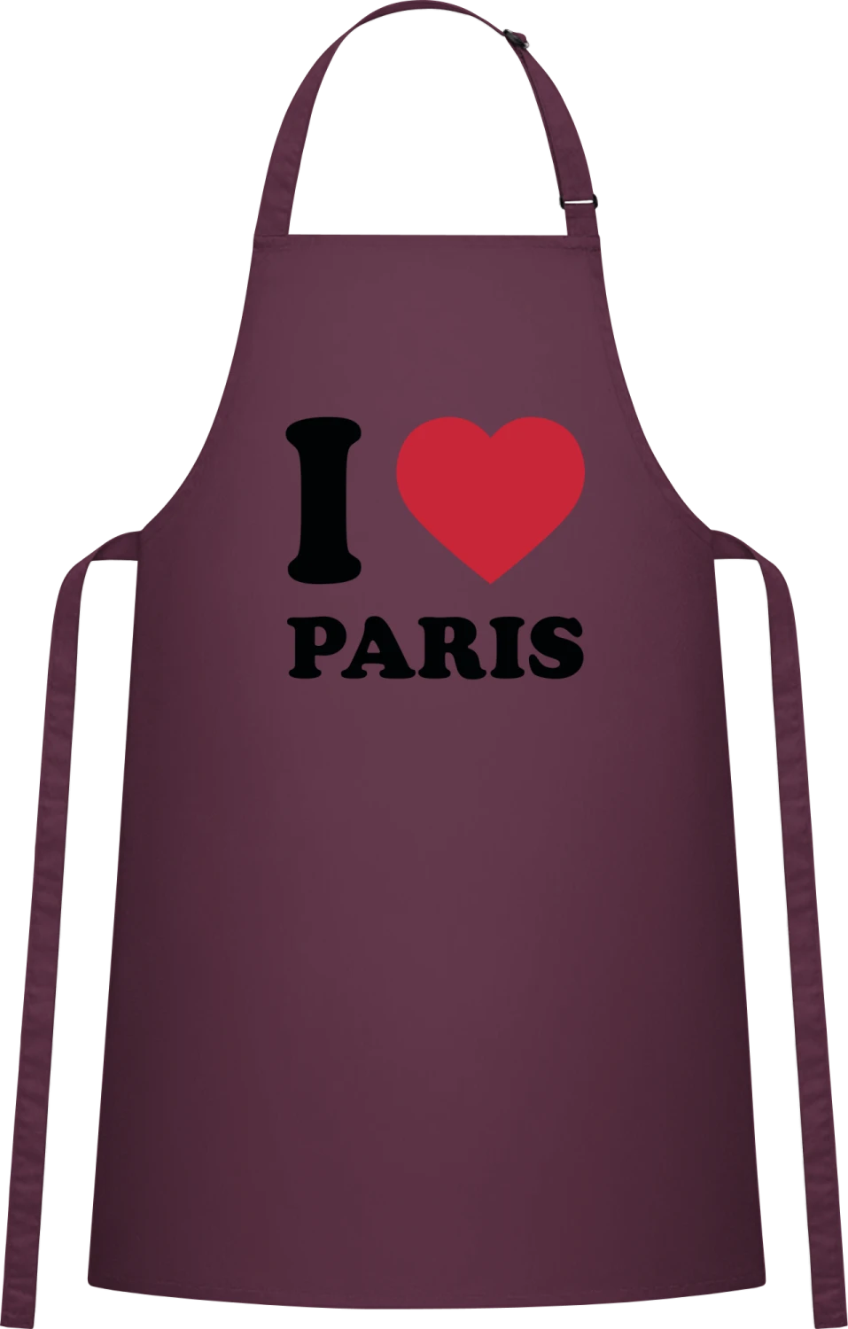 I Love Heart Paris - Aubergine Cotton Bib Apron - Front