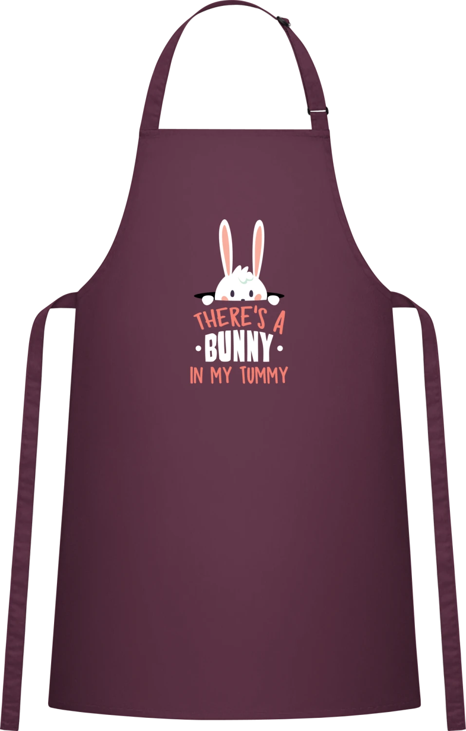 There's A Bunny In My Tummy - Aubergine Cotton Bib Apron - Front