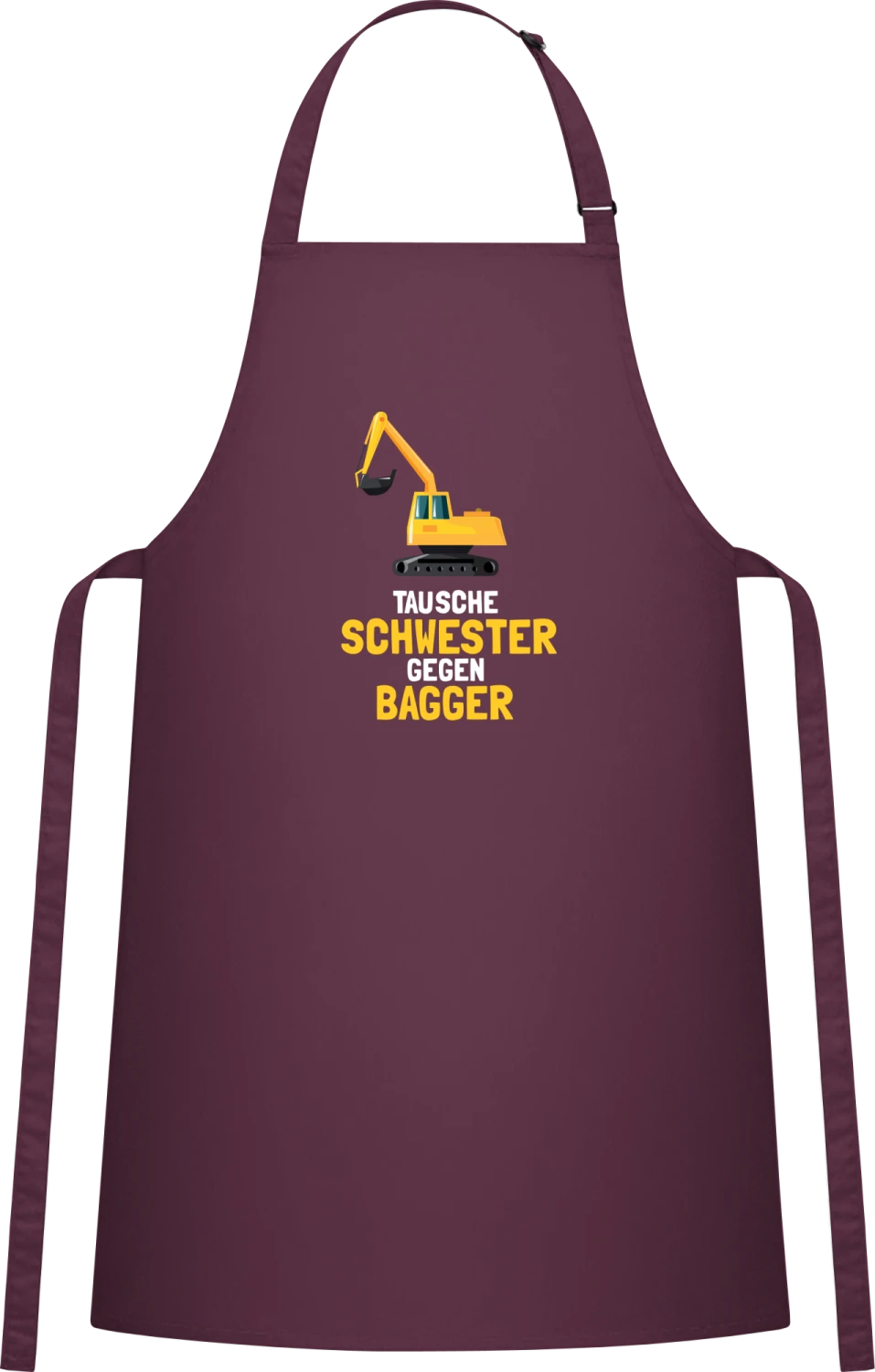 Tausche Schwester Gegen Bagger - Aubergine Cotton Bib Apron - Front