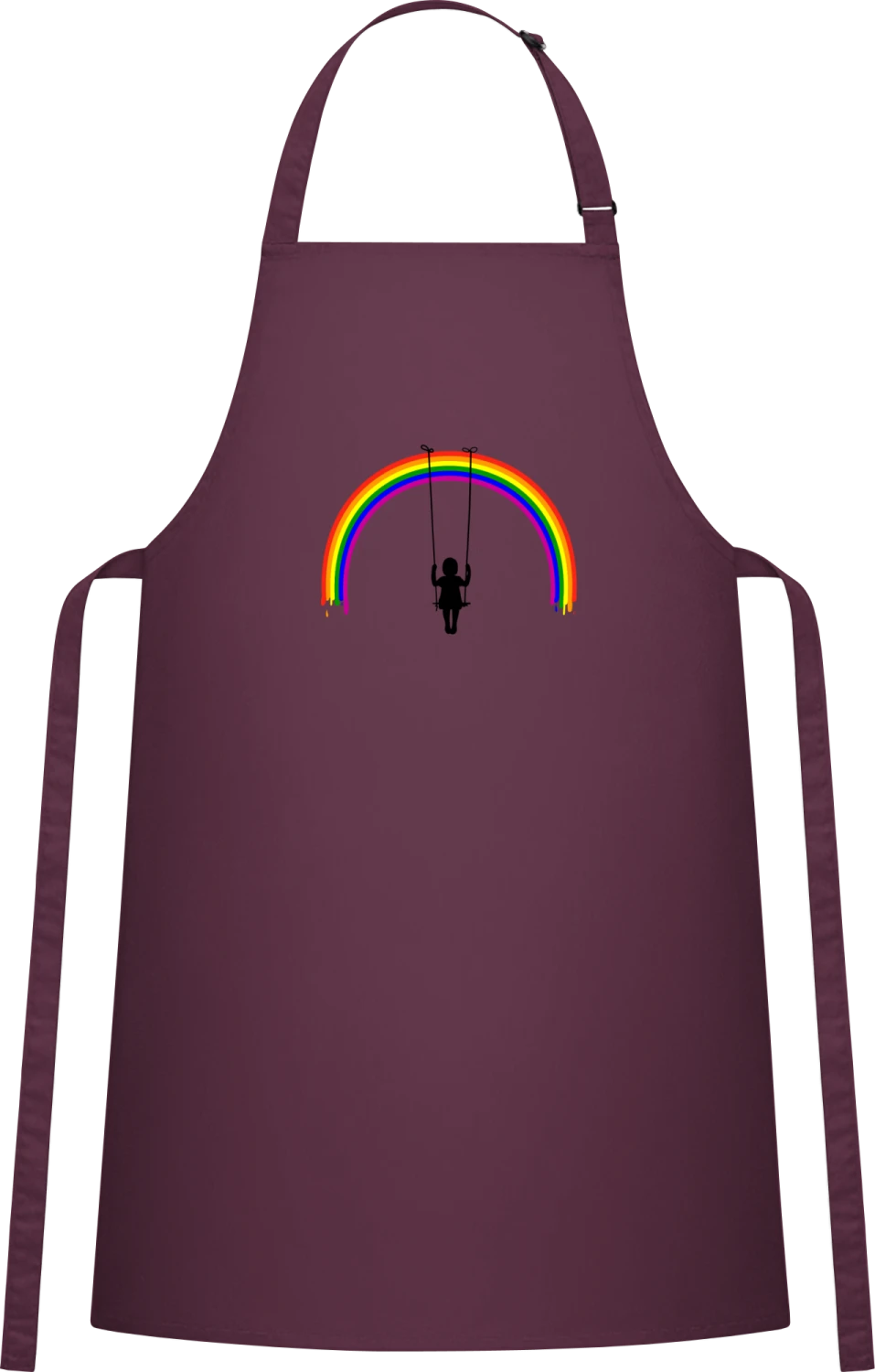 Rainbow Girl Swing - Aubergine Cotton Bib Apron - Front