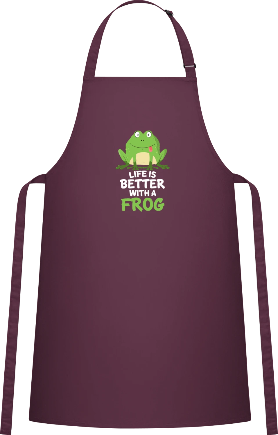 Life Is Better With A Frog - Aubergine Cotton Bib Apron - Front