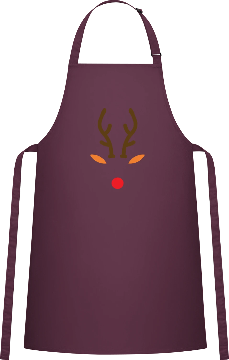 Rudolph The Red Nose Deer - Aubergine Cotton Bib Apron - Front