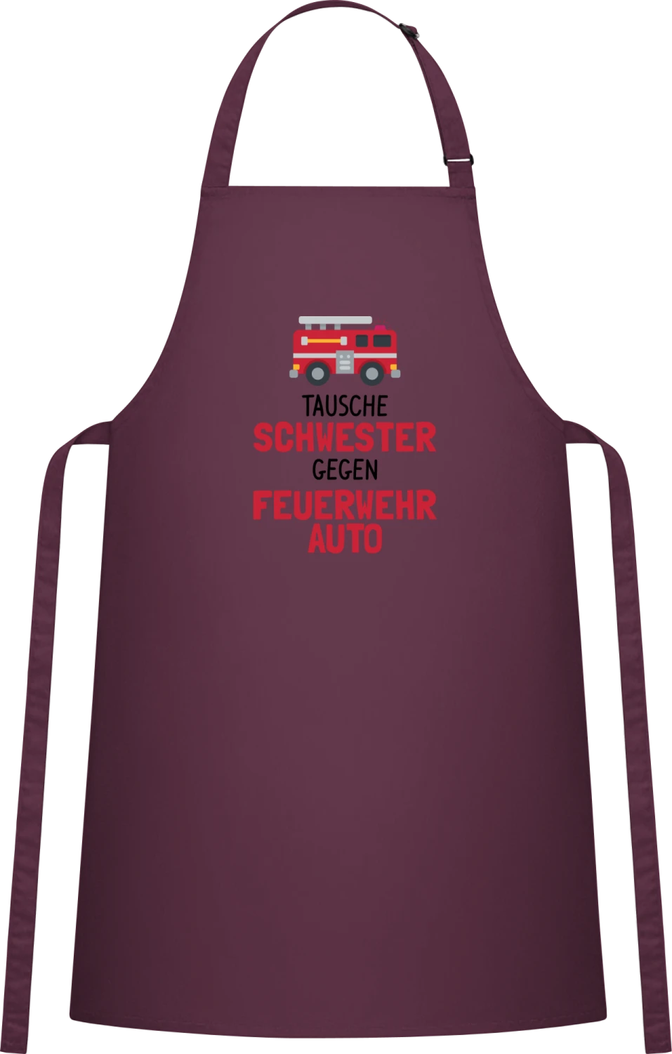 Tausche Schwester gegen Feuerwehrauto - Aubergine Cotton Bib Apron - Front