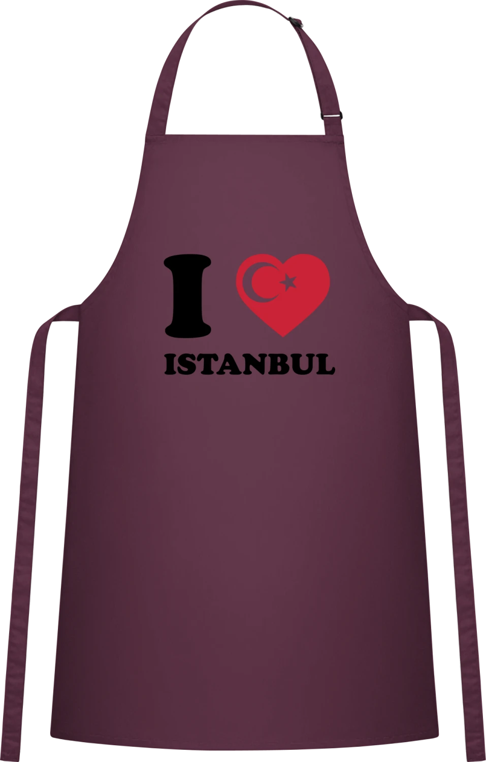 I Love Istanbul - Aubergine Cotton Bib Apron - Front