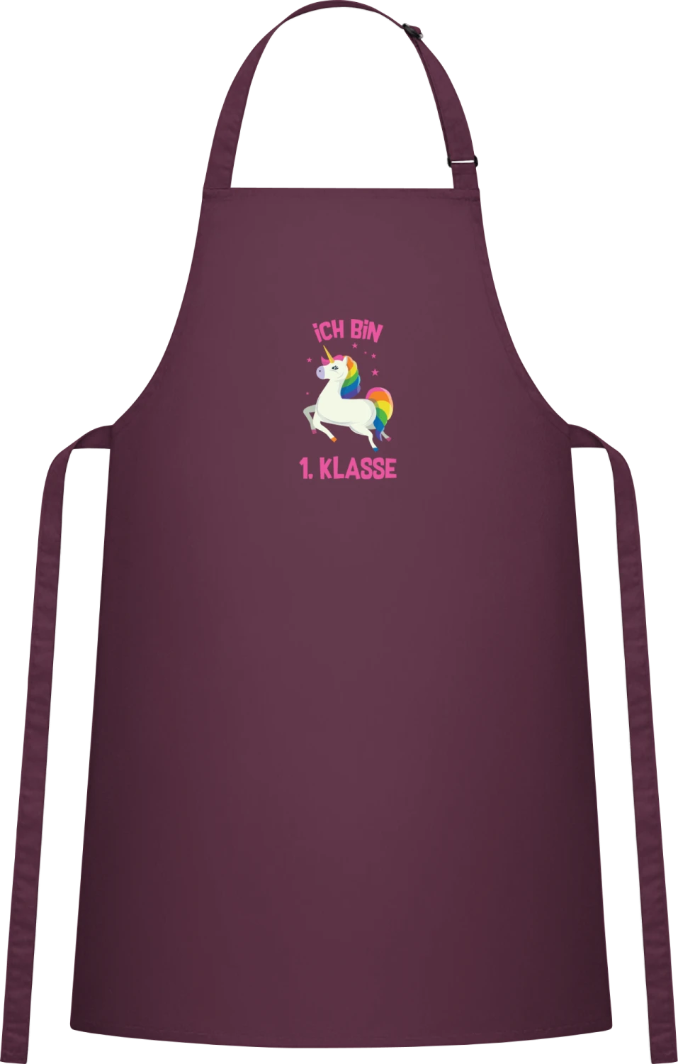 Ich bin 1. Klasse - Aubergine Cotton Bib Apron - Front