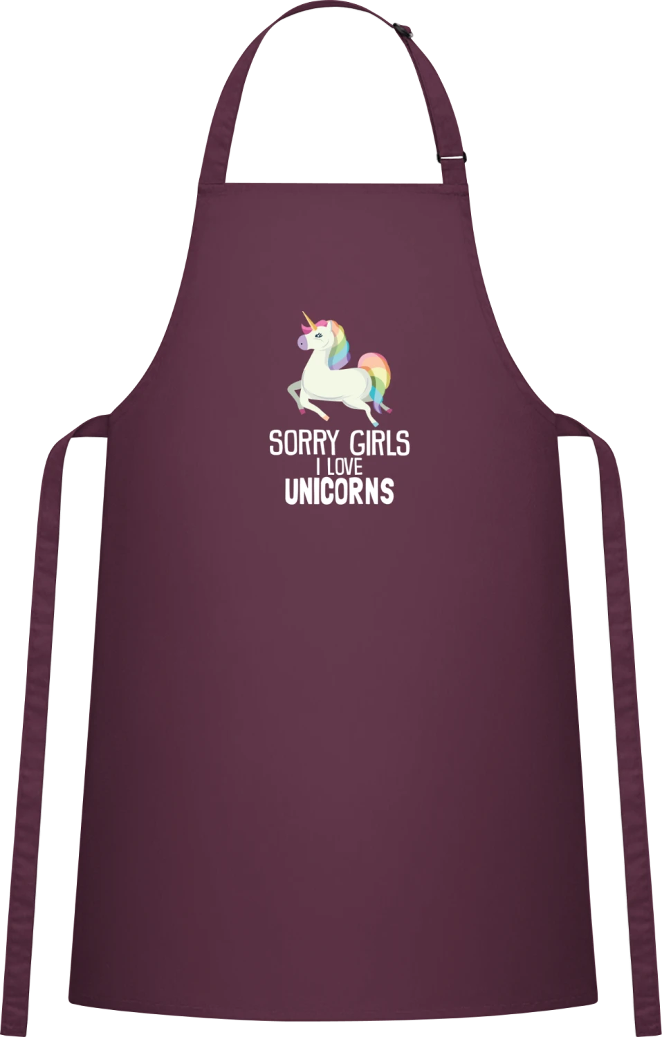 Sorry Girls I Love Unicorns - Aubergine Cotton Bib Apron - Front