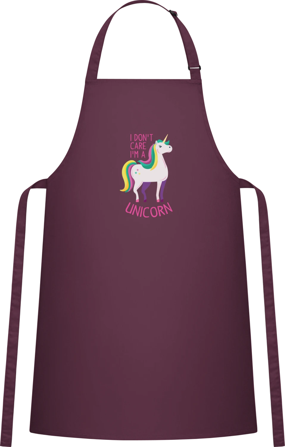 I Don´t Care I´m A Unicorn Pink - Aubergine Cotton Bib Apron - Front