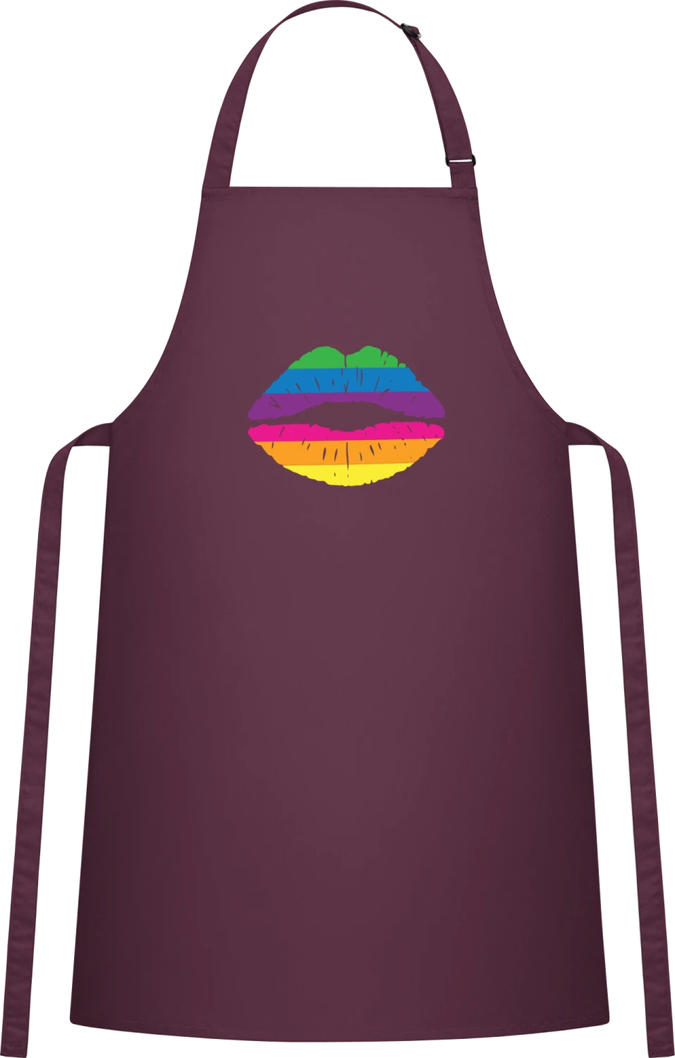 Rainbow Lips - Aubergine Cotton Bib Apron - Front