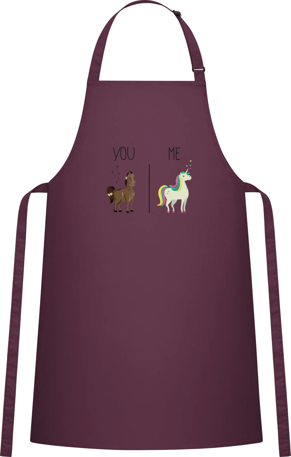 You And Me Horse And Unicorn - Aubergine Cotton Bib Apron - Front