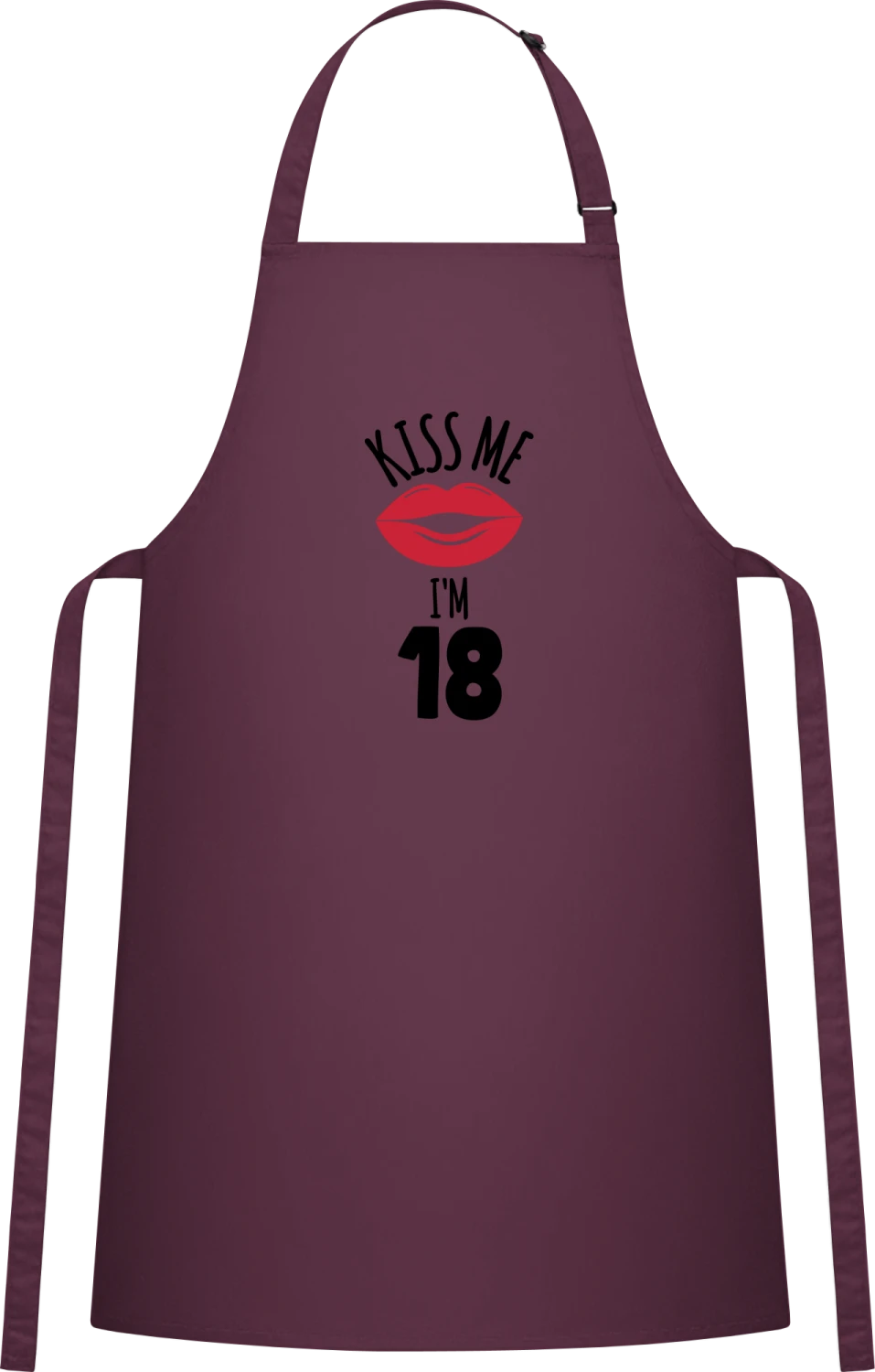 Kiss me I'm 18 - Aubergine Cotton Bib Apron - Front