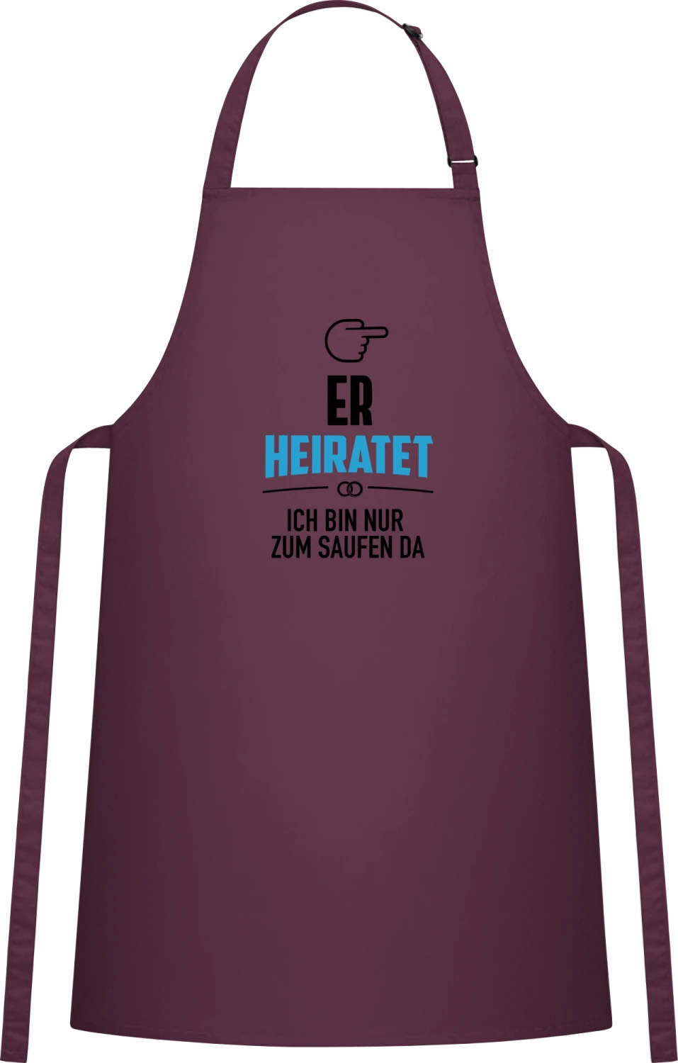 Er heiratet ich bin nur zum saufen da Team JGA - Aubergine Cotton Bib Apron - Front