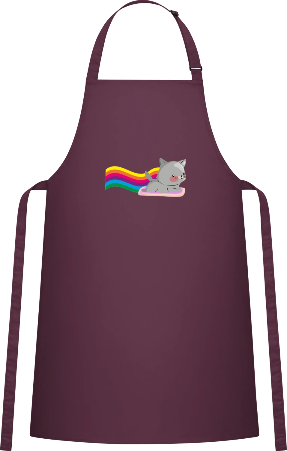 Rainbow Cat - Aubergine Cotton Bib Apron - Front